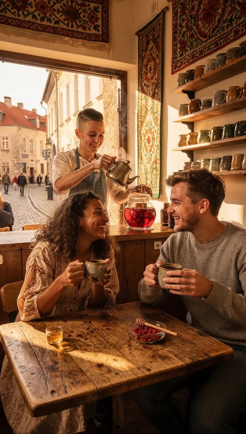 Puodelis goji uogų arbatos, šalia džiovintų goji uogų, sveikatingumo simbolis.