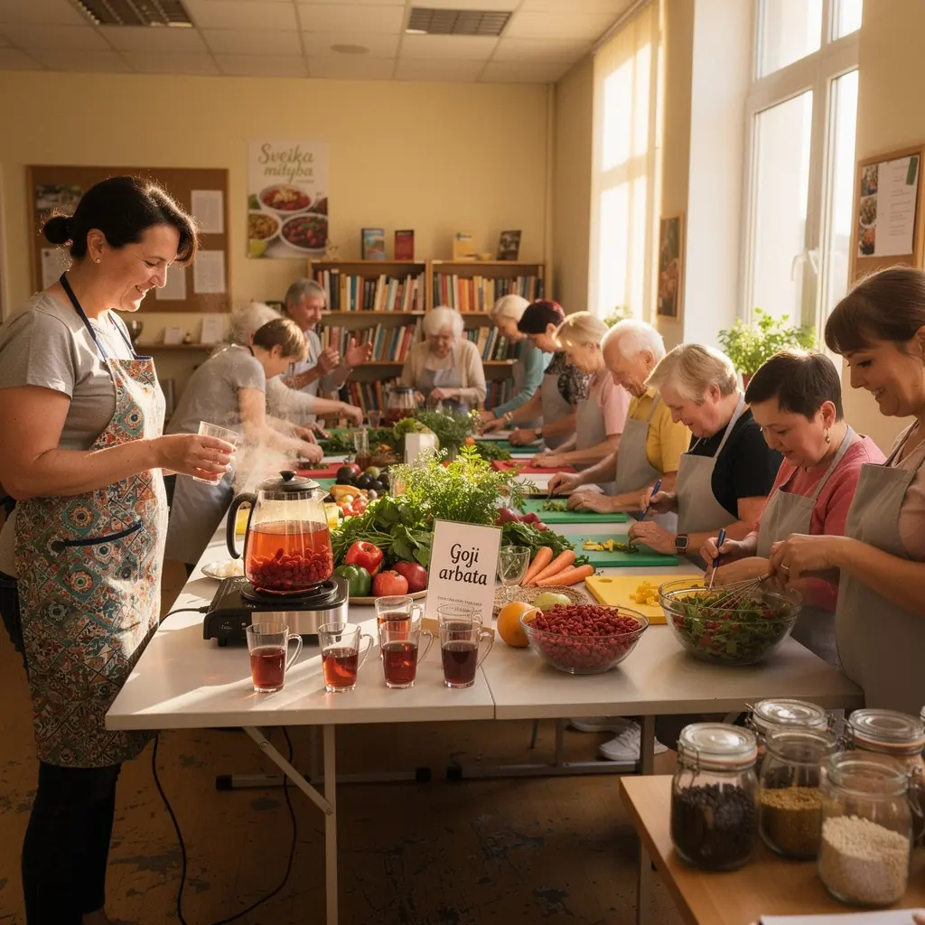Goji uogų arbatos puodelis, puikiai atitinkantis sveiką gyvenimo būdą.